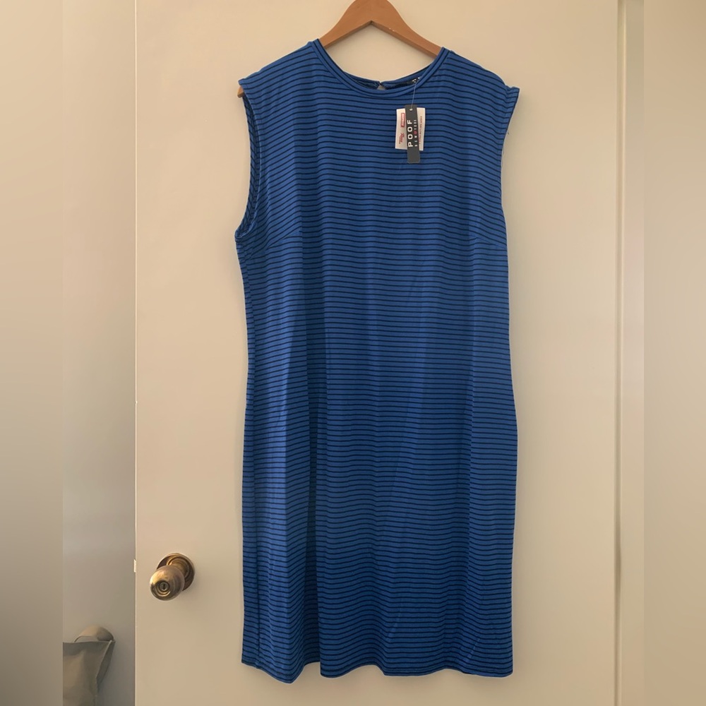 Black and blue striped sleeveless dress
